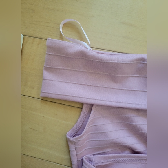 Blush Pink Off-Shoulder Bandage Midi Dress – Valentine Bodycon – Size M - Picture 5 of 5